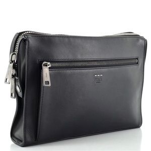 FENDI Black Convertible Document Holder Leather Medium Messenger Bag